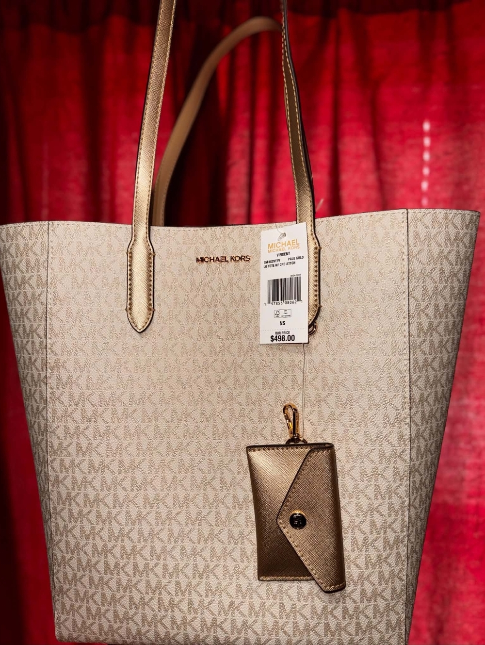 Michael Kors Beige Signature Tote with Metallic Gold Card Holder